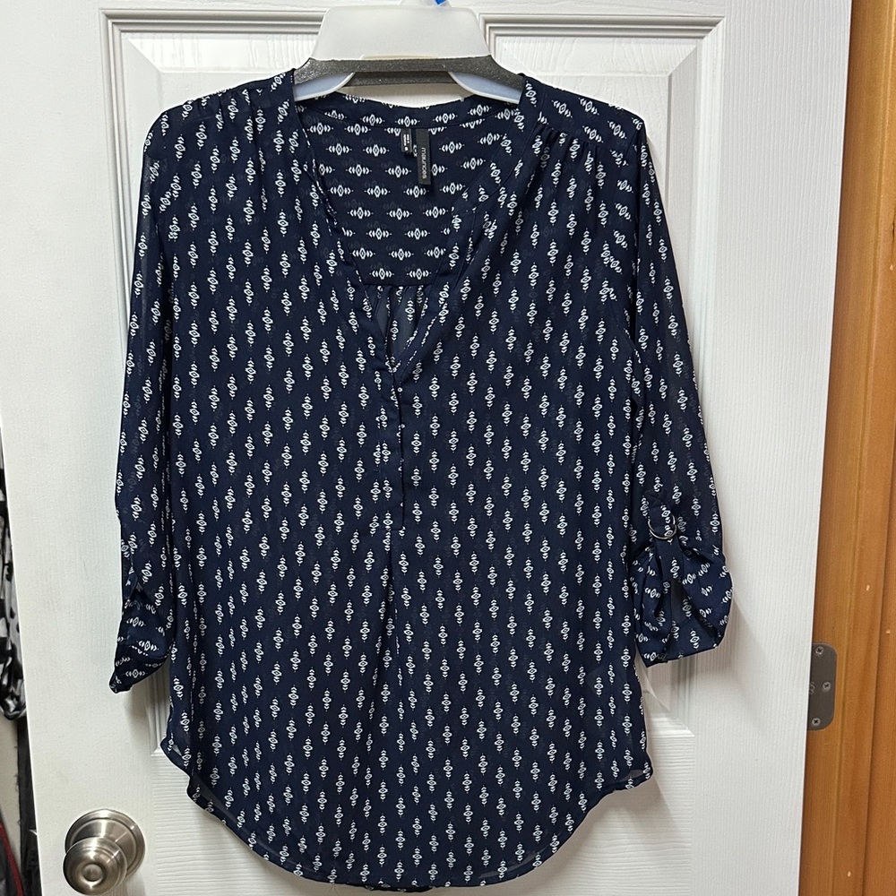 Navy Blue Patterned Women's Top